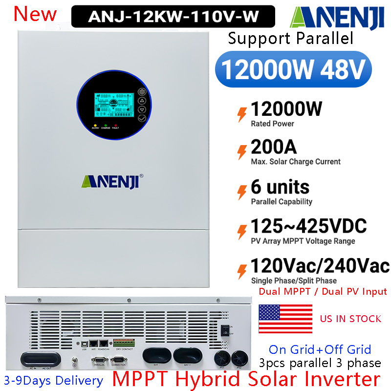 Off Grid Solar Inverter 48V 6000W - ANENJI Bölünmüş Faz 12KW 48V Hibrit