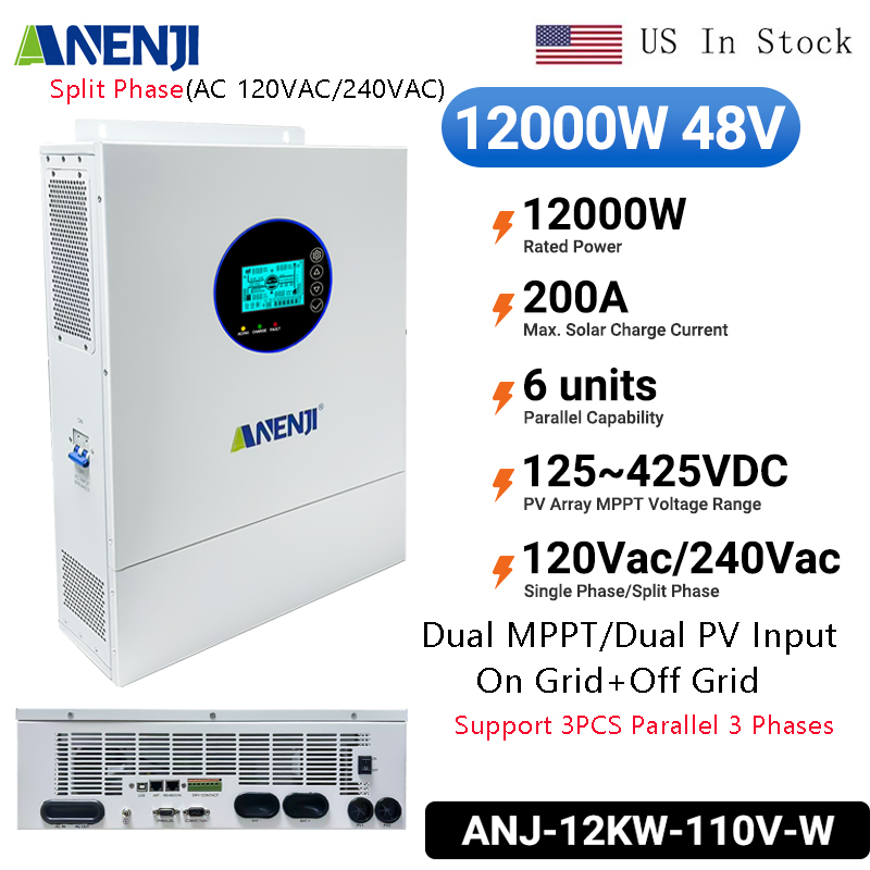Off Grid Solar Inverter 48V 6000W - ANENJI Bölünmüş Faz 12KW 48V Hibrit